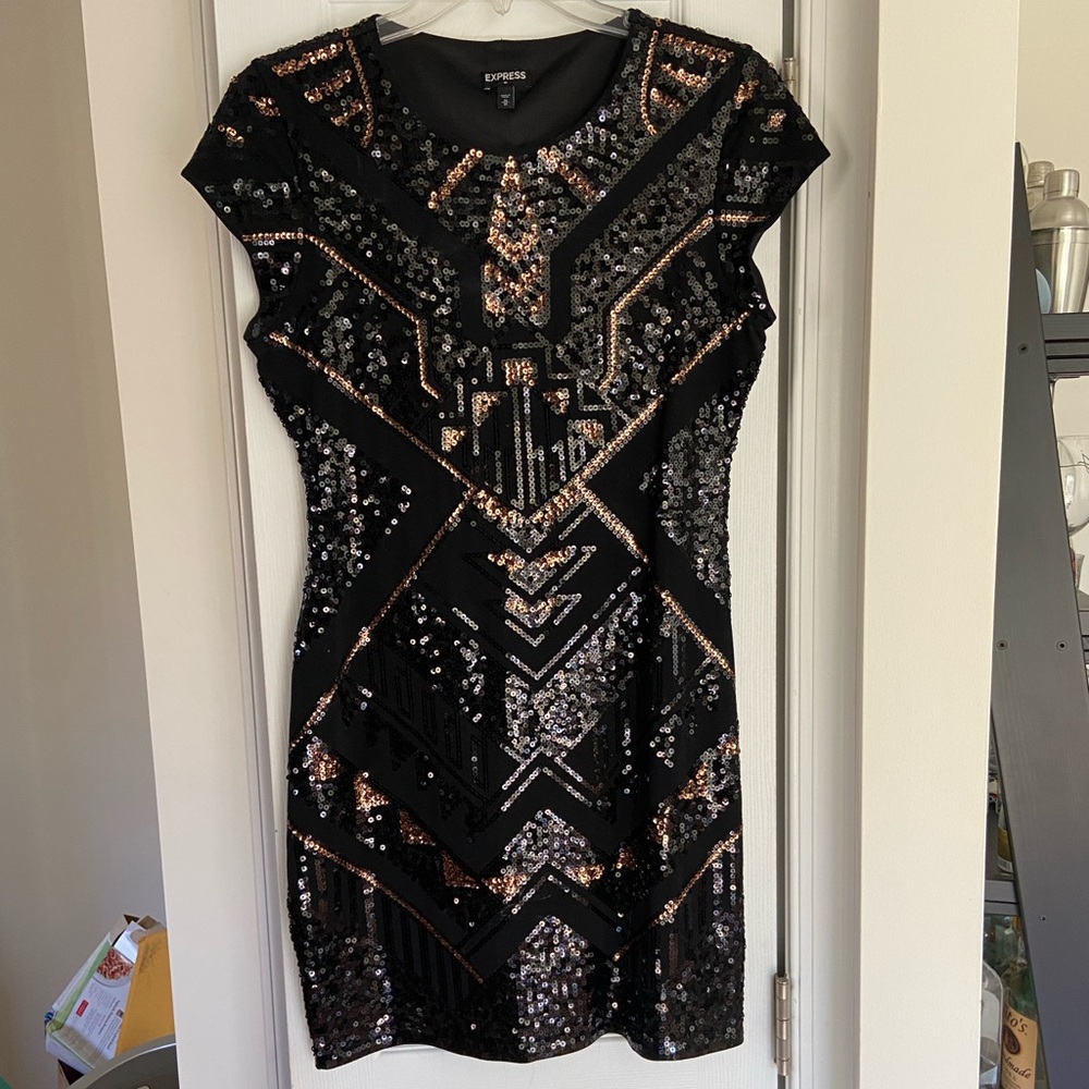 Black & Gold Sequin Bodycon Dress